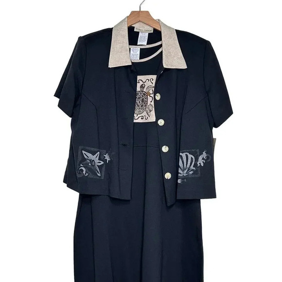 Sweet Jessie 2 piece black/tan maxi dress + short sleeve jacket turtle shells 2X - Picture 5 of 9